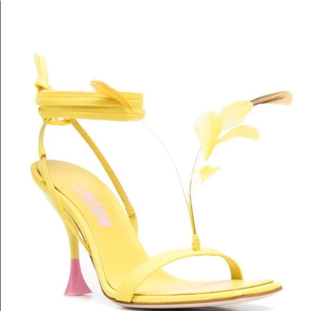 3JUIN Yellow Feather Heels